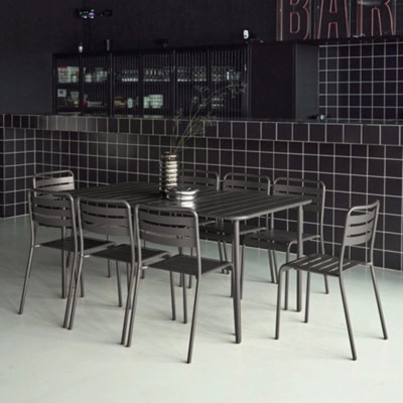 Image of Sweeek - 8-Seater Metal Garden Table With 8 Chairs Anthracite 160X90X72.5cm - Amelia