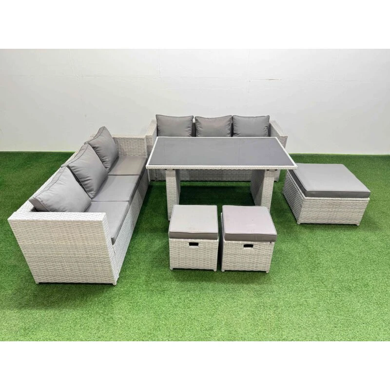 Image of Fimous 9-seater Patio Rectangular Table Sofa Set with 3 Stools Light Grey Light Grey Unisex
