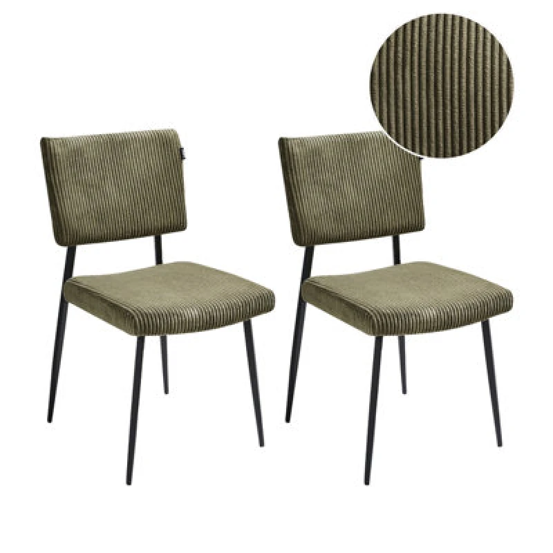 Image of Beliani Set Of 2 Dining Chairs Sturgis Corduroy Olive Green