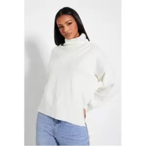 image of I Saw It First Recycled V Detail Turtle Neck Jumper - White