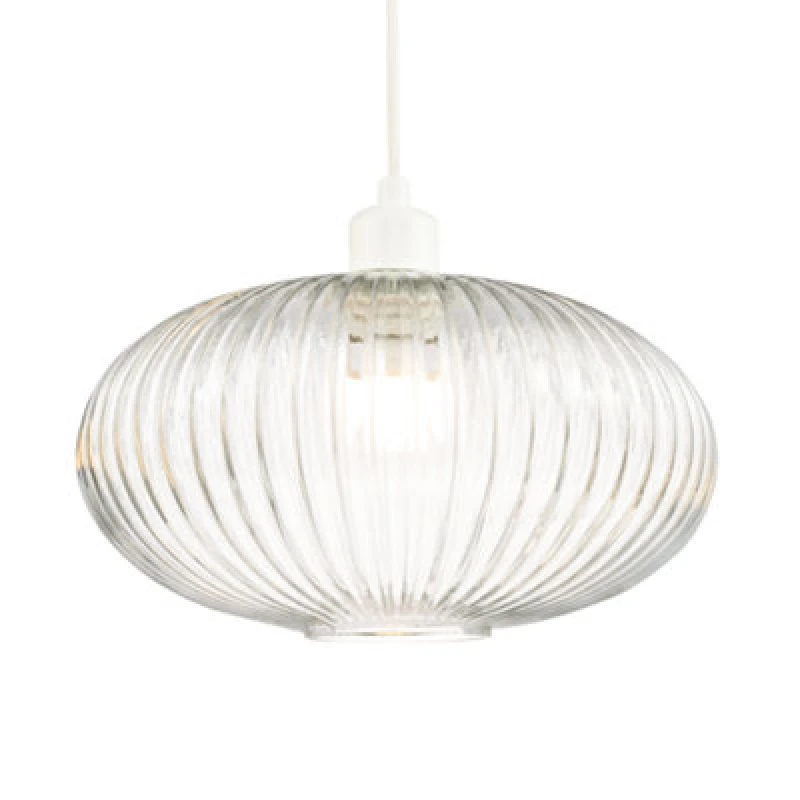 Image of Happy Homewares Modern Designer Clear Transparent Line Ribbed Glass Oval Pendant Lamp Shade