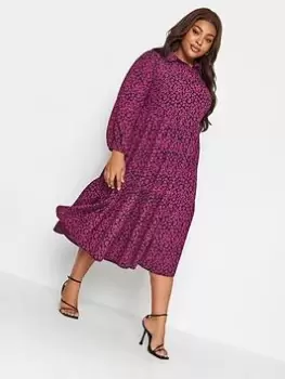 Image of Yours Button Through Dress Black/Pink Ditsy, Black, Size 20, Women