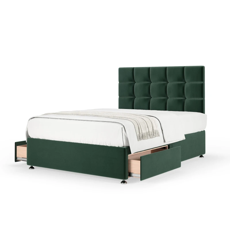 Image of Bedmaster Bedmaster Plush Velvet 2 Drawer Divan Base And Square Headboard in Emerald Size: Super King Emerald Super King Unisex 7867870779169