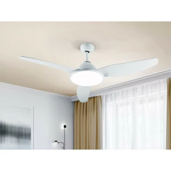 image of Schuller Orisho 6 Speed Ultra Quiet White Ceiling Fan with LED Light, Remote Control, Timer & Reversible Functions