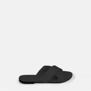 image of Missguided Cross Over Quilted Flat Sandals - Black