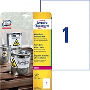 Image of Avery L4775-20 Resistant Labels Self Adhesive 210 x 297mm White 20 Sheets of 1 Label