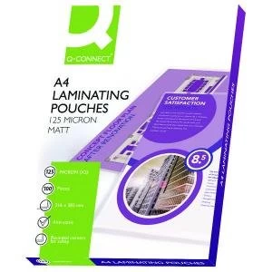 image of Q-Connect Matt A4 Laminating Pouch 250 Micron Pack of 100 KF24055