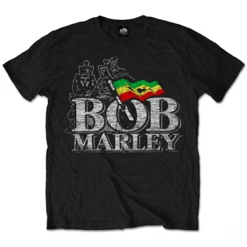 image of Bob Marley - Distressed Logo Unisex Large T-Shirt - Black