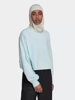 Image of adidas Aeroready Studio Loose Sweatshirt, Blue Size M Women