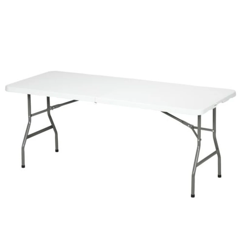 Image of Outsunny Folding Garden Table, Patio Table with Metal Frame, White White