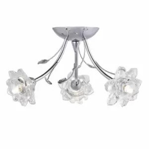 image of Nielsen Iseo Chrome 3 Light Fitting Featuring Glass Flower And Leaf Decoration