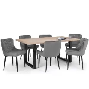 image of Julian Bowen Set Of Berwick Dining Table & 6 Luxe Grey Chairs