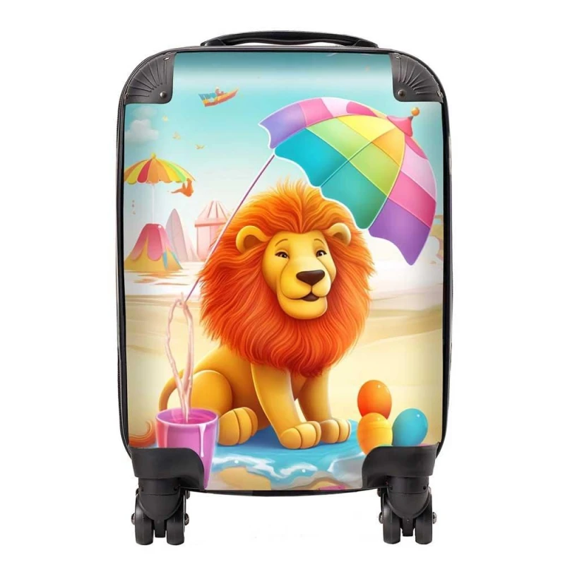 Image of Warren Reed - Designer Lion On A Beach Holiday Suitcase in Yellow Size: Small Yellow Unisex Small