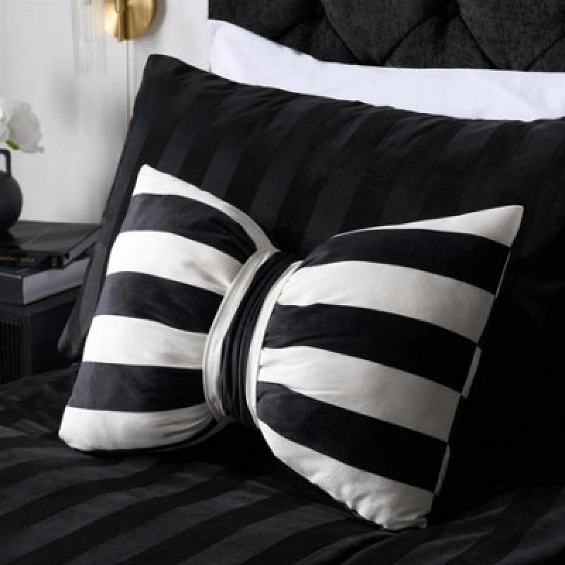 Image of OHS OHS Soft Striped Bow Shaped Decorative Scatter Cushion Back Support Pillow in White Size: 50cm x 35cm White 50cm x 35cm Unisex 5027434226627