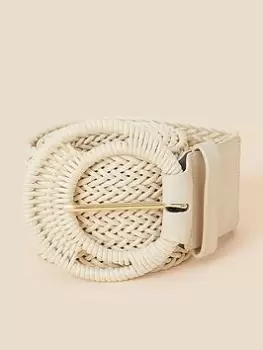 image of Accessorize Large Buckle Weave Belt, Cream, Size S/M, Women