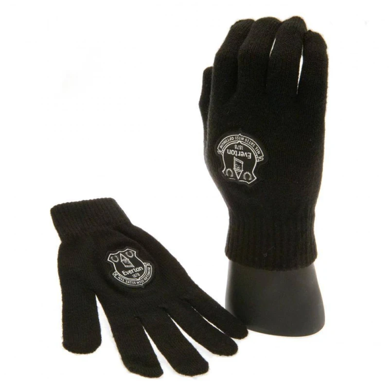 Image of Everton FC Children Knitted Gloves in Black Unisex One Size
