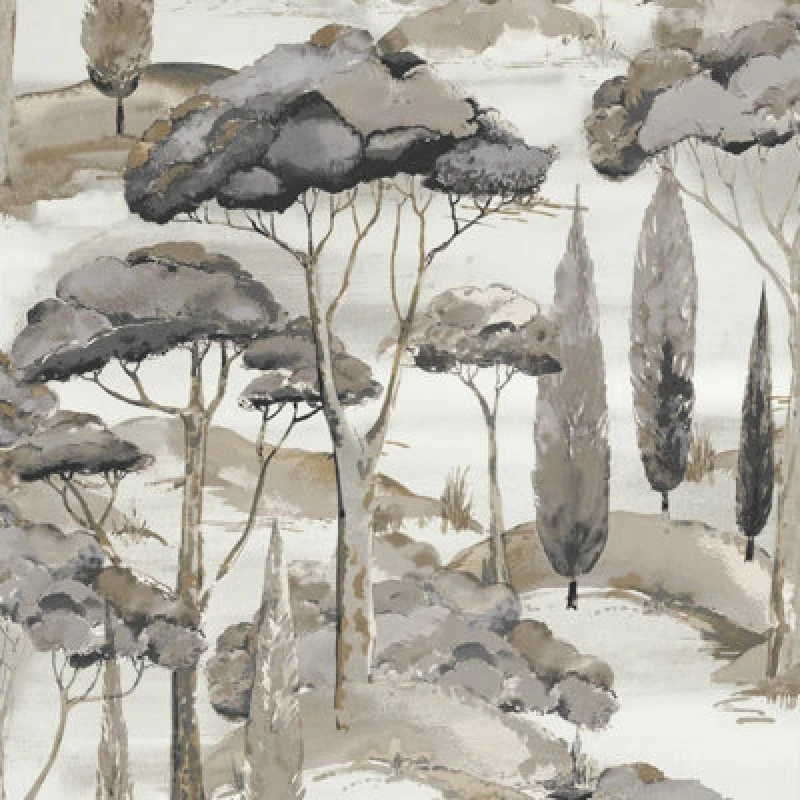 Image of Grandeco Canopy View Contemporary Scenic Tree Toile Textured Wallpaper, Greige