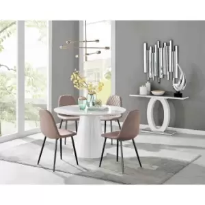 Image of Furniture Box Palma White High Gloss Round Dining Table and 4 Cappuccino Corona Black Leg Chairs