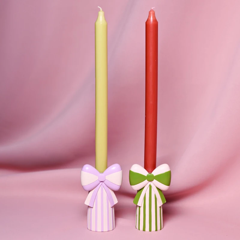 Image of Raspberry Blossom Set of 2 Candlestick Holders With Bow Multicolor Unisex