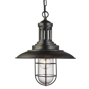 Image of 1 Light Ceiling Pendant Black gold, Seeded Glass, E27