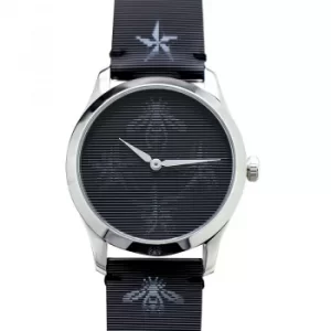 image of G-Timeless Quartz Black Dial Bee and Star Motif Ladies Watch