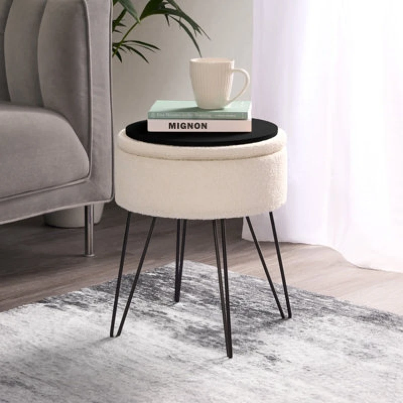 Image of OHS OHS Boucle Fleece Foot Stool Storage Seat Chair in Cream Cream One Size Unisex 5027434178131