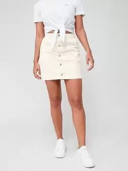 Image of Barbour International Lorimer Button Down Denim Skirt - Beige, Beige, Size 8, Women