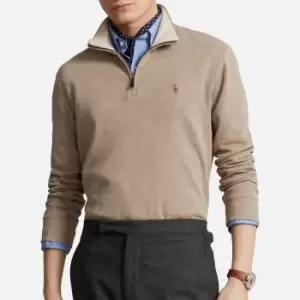 Image of Polo Ralph Lauren Mens Double Knit Quarter Zip Sweatshirt - Adirondack Heather/Expedition Dune - S