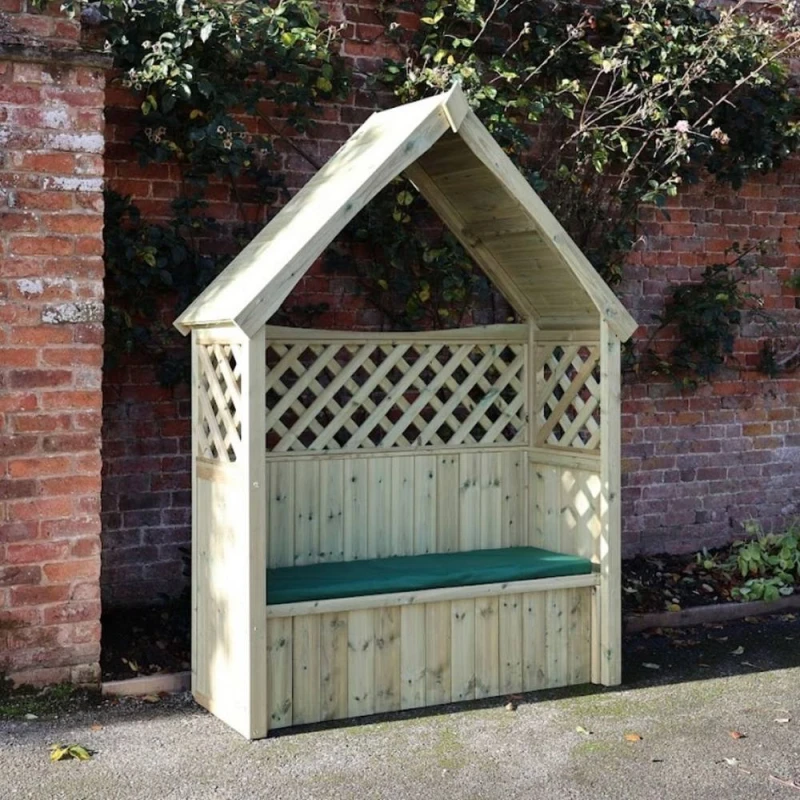 Image of Churnet Valley Garden Furniture Ltd Daisy 3 Seat Trellis Storage Arbour - Set of Cushions Included in Light Tan Light Tan Unisex