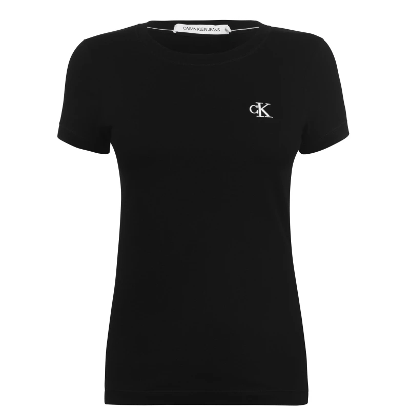 Image of Calvin Klein Jeans Calvin Embroidered Logo Slim Fit T-Shirt CK BLACK female 16 (XL)