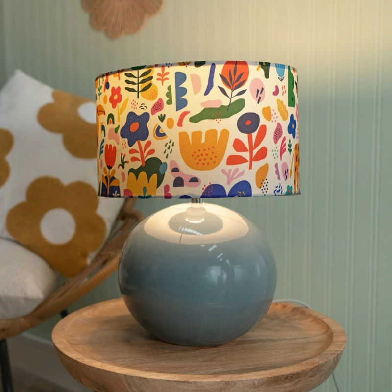 Image of ValueLights Bosco Eucalyptus Teal Globe Ceramic Table Lamp with Jungle Shade and LED Bulb Multi