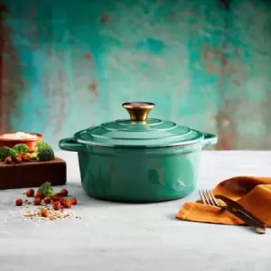 image of Barbary & Oak Cast Iron 20cm Round Casserole Dish Green