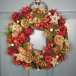 Image of 36cm Christmas Wreath in Gold & Red with Pine Cones and Berries