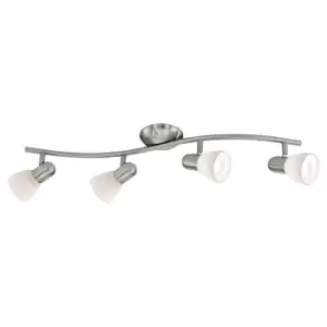 Image of Flush 4 Spot Ceiling Light Satin Nickel Shade White Glass Bulb E14 4x40W