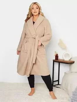 image of Yours Teddy Fleece Dressing Gown - Beige, Brown, Size 22-24, Women