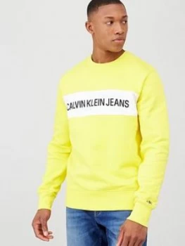 Image of Calvin Klein Jeans Institutional Logo Panel Sweatshirt - Yellow