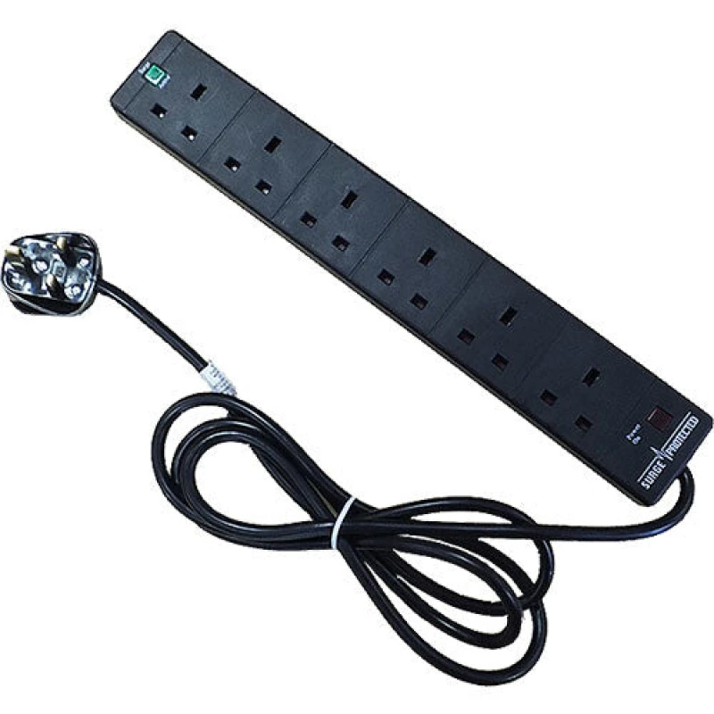 Image of Cablenet Cablenet 6 Way UK Black 13Amp Surge Protected Power Strip with 10m Lead PB-6W10MB