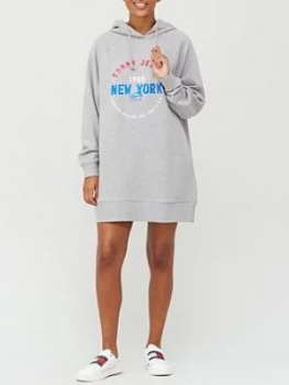 image of Tommy Jeans Logo Hoodie Dress - Grey Marl