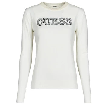 image of Guess ELVIRE RN LS SWTR womens Sweater in Beige - Sizes S,M,L,XL,XS