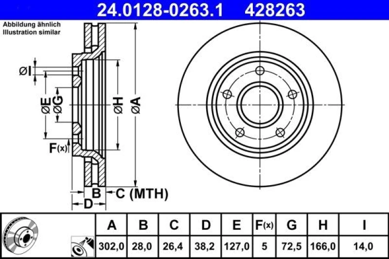 Image of ATE 24.0128-0263.1 Brake disc Vented, Coated, High-carbon Brake Disc (82)