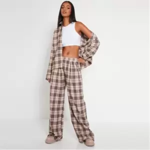 Image of I Saw It First Check Print Wide Leg Trousers Co-Ord - Neutral