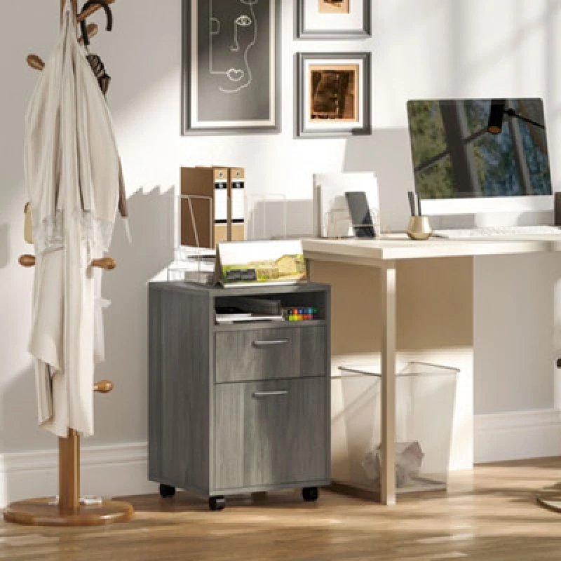 Image of HOMCOM 60cm Filing Cabinet with Drawers and Open Shelf - Grey TJ Hughes Natural 5061025099597