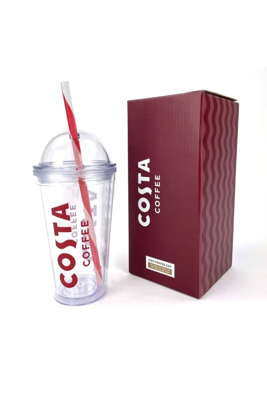 Image of Kimm and Miller (UK) Ltd Kimm and Miller (UK) Ltd Costa Coffee Iced Coffee Cup with Straw Gift Set in Clear Size: 600g Clear 600g Unisex 50554754557