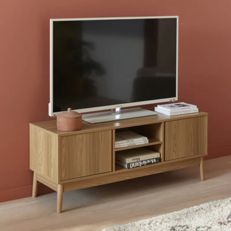 Image of sweeek 120cm TV Unit With Wooden Effect And 2 Doors Light Brown
