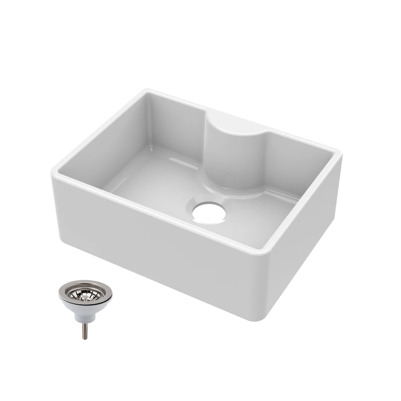 Image of Balterley 1 Bowl Fireclay Butler Sink Tap Ledge Waste 595x450x220mm White unisex