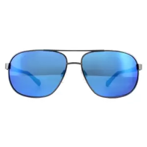 image of Aviator Dark Ruthenium Grey Blue Mirror Polarized Sunglasses