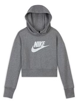 Image of Nike Older Girls Nsw Club French Terry Crop Hoodie - Grey/White, Size L=12-13 Years, Women