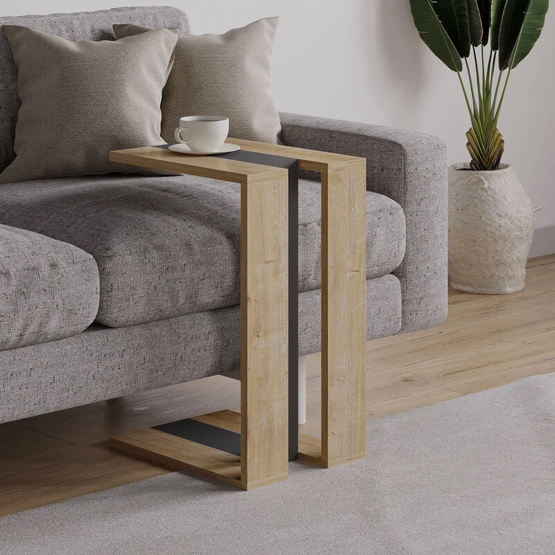 Image of DECORTIE Decortie - Muju Modern c Shape Table Oak Anthracite Grey Oak Multipurpose h 57cm - Anthracite Grey M.SH.13620.3