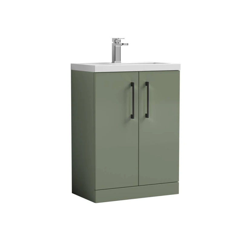 Image of Balterley Bathroom Vanity Basin Unit, Black Handles, 600mm, Satin Green Green Unisex