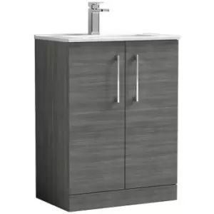 image of Arno Anthracite 600mm 2 Door Vanity Unit with 18mm Profile Basin - ARN503B - Anthracite - Nuie